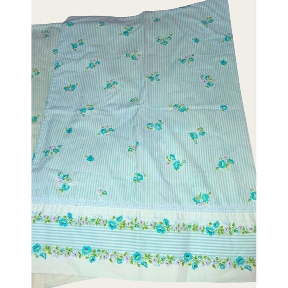 2 Vintage Cannon Monticello Floral Pillowcases Standard Blue  Green Stripes Lace - Picture 3 of 8